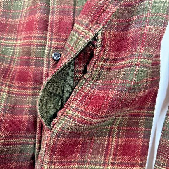 Orvis Mens XL Plaid Flannel Shirt Jacket Red Green Heavyweight Outdoor Workwear - Picture 10 of 15